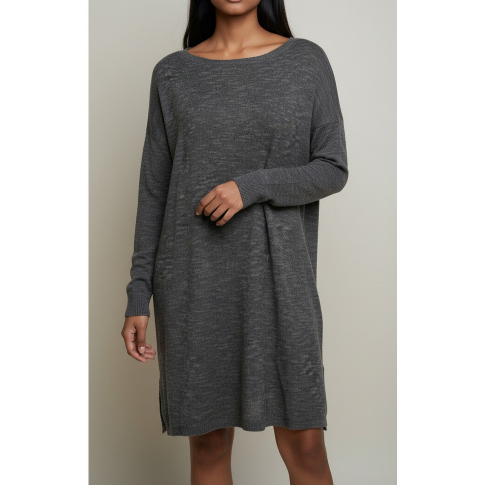 A4 Auth EILEEN FISHER Heathered Gray Cotton Linen Blend Knit Sweater Tunic Sz M - Picture 1 of 6